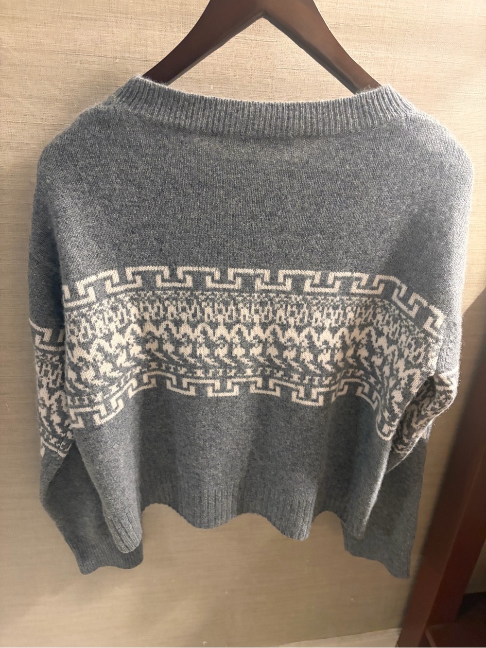 NakedCashmere Gray cashmere Crewneck Sweater with White Fair Isle Band - Picture 7 of 8